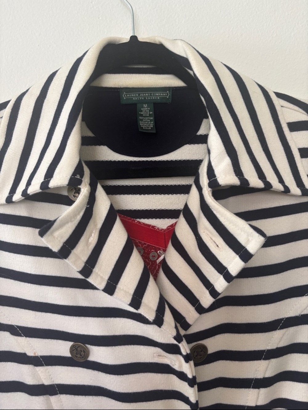 Ralph Lauren Navy and White Striped Maritime Sailor Thick Soft Cotton Blazer